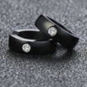 Ionic Plated Stainless Steel and Cubic Zirconia  Black Huggie Hoop